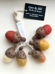 Plstěné žaludy, sada 6 ks, žluto - červené