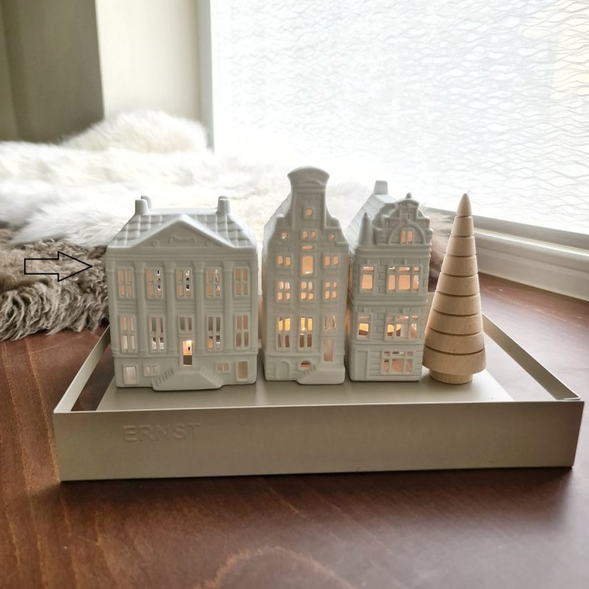 Porcelánový svícen domeček ,,Radnice" - matný