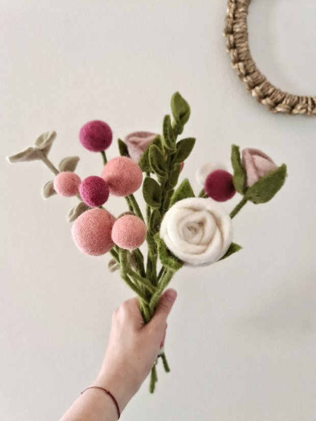 Plstěná květina ROSE, 2 typy - Barva: Růžová