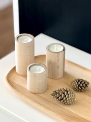 Dekorační bukové svícny, set 3 ks